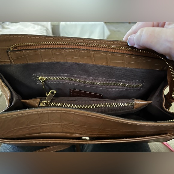 Divina Firenze  Brown Tan Leather Crocodile Embossed Handbag Purse - Picture 7 of 9